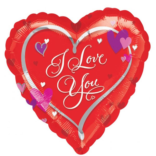 Ballon I Love You Coeurs Mauves