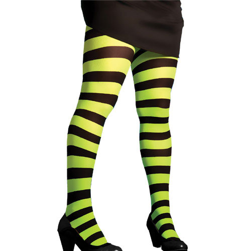 Collant Opaque Rayé Noir et Vert Fluo