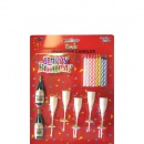 Bougie Anniversaire x8 + 2 Bouteilles + 5 Bobèches Flutes + Plaq
