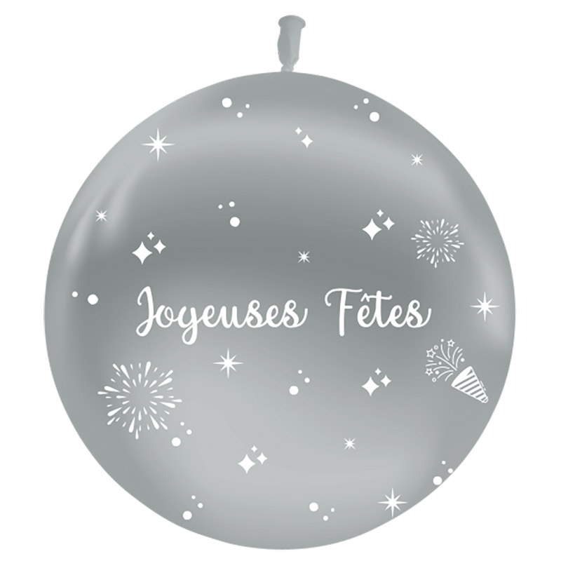 Ballon G&eacute;ant Joyeuses F&ecirc;tes Argent