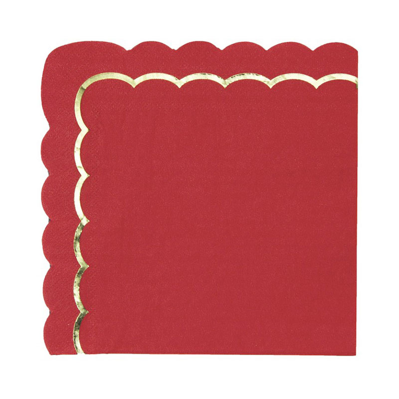 Serviette de table papier festonn&eacute;e Rouge et Or