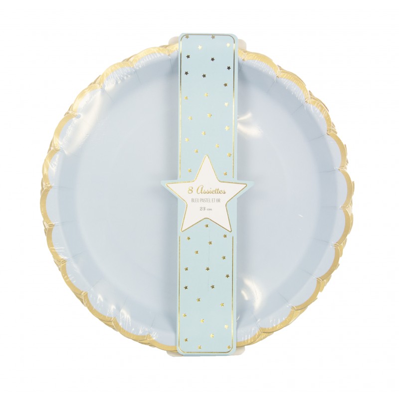Assiette en Carton Ronde Festonn&eacute;e Bleu Pastel