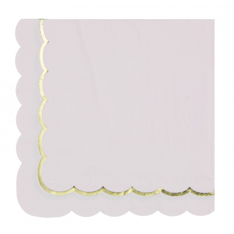 Serviette de table papier festonn&eacute;e Rose Pale et Or