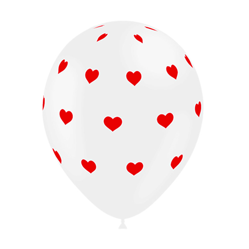 Ballon blanc coeurs rouges (8pcs)