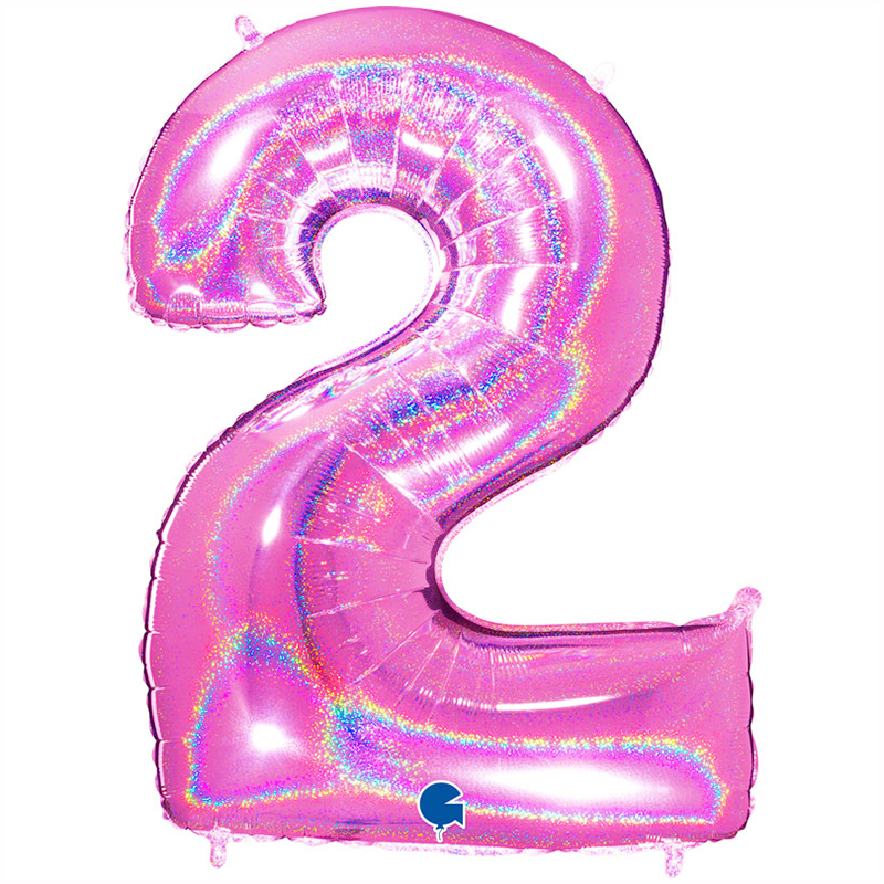 Ballon chiffre 2 Fushia Holographique