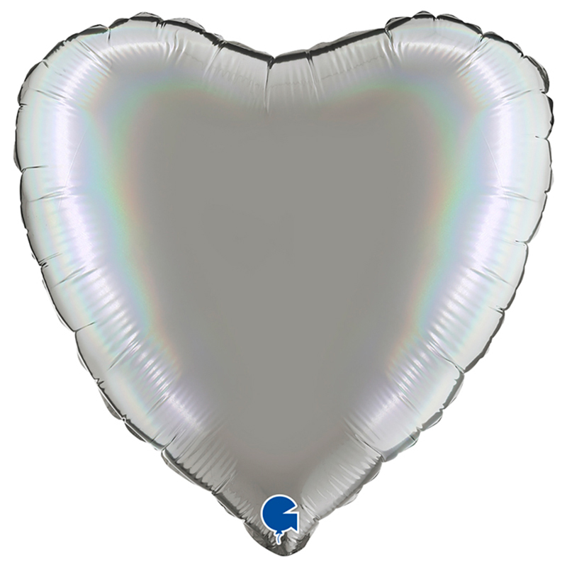 Ballon Mylar Coeur Argent Platine Holographic