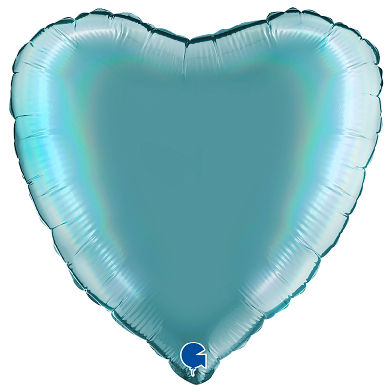 Ballon Mylar Coeur Bleu Ciel Platine Holographic