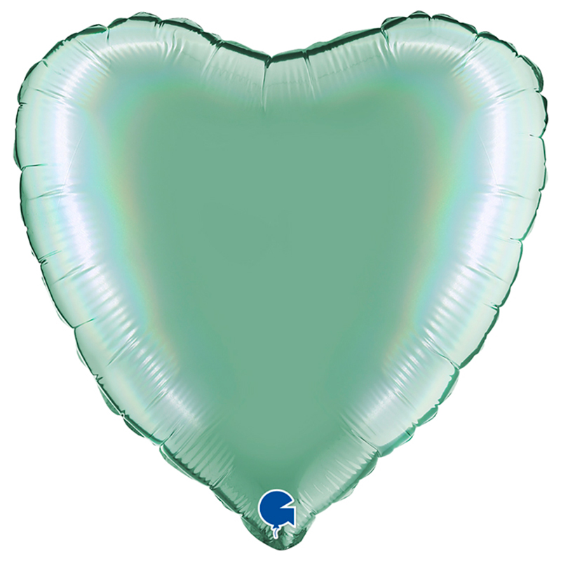 Ballon Mylar Coeur Turquoise Platine Holographic