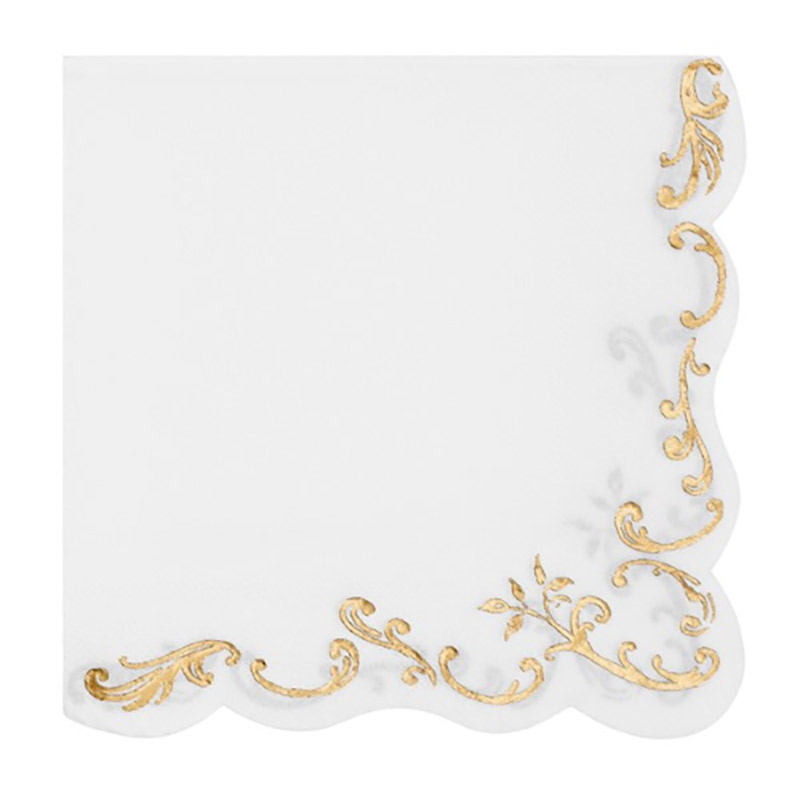 Serviette de table papier Blanche & or