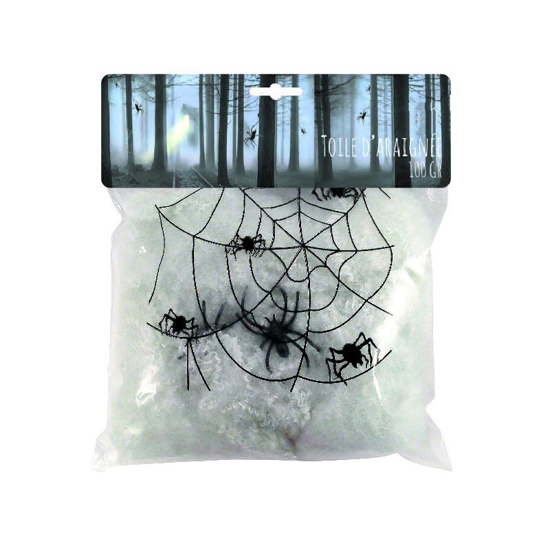 Set Décoration Halloween Toiles D'araignée - 100g De Toile Blanche + 20 Fausses Araignées Noires - Pour Extérieur/intérieur