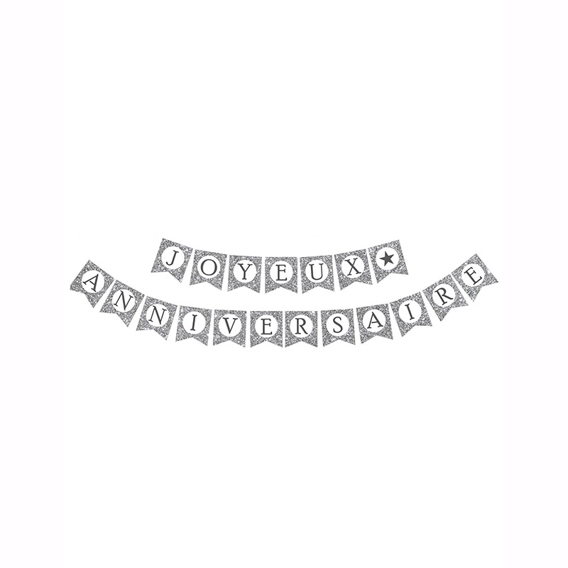 Banni&egrave;re Fanion Happy Birthday Argent