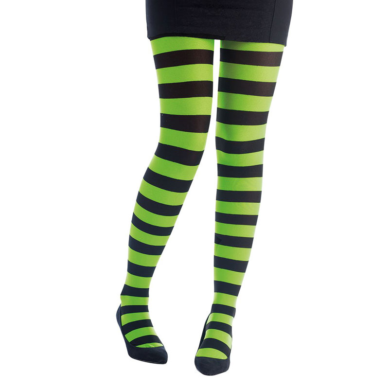 Collant ray&eacute; opaque noir et vert fluo