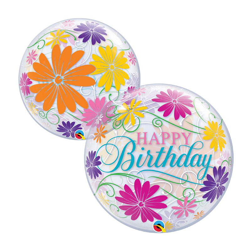 Ballon Bubble Happy Birthday Fleurs