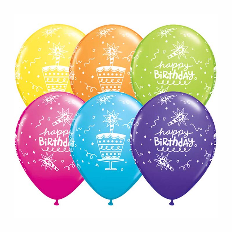 Ballon Happy Birthday bougies Qualatex Assortis
