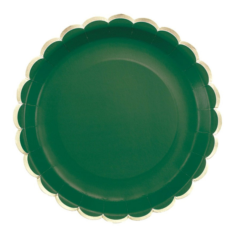 Assiette en Carton Ronde Festonn&eacute;e Vert Fonc&eacute;