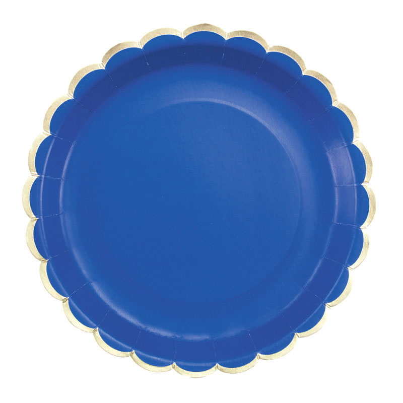 Assiette en Carton Ronde Festonn&eacute;e Bleu roi