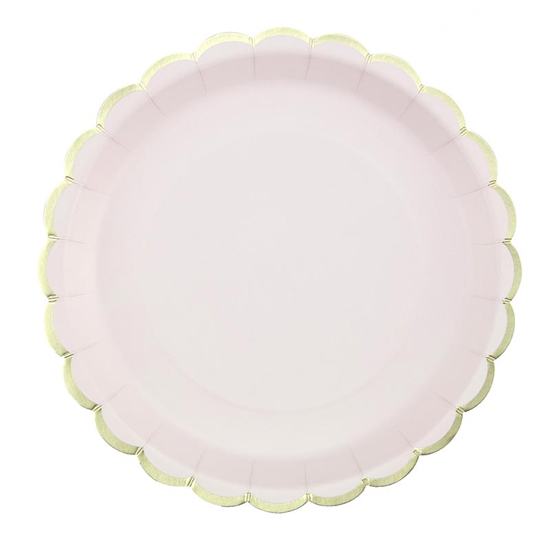 Assiette en Carton Ronde Festonn&eacute;e Rose Pastel