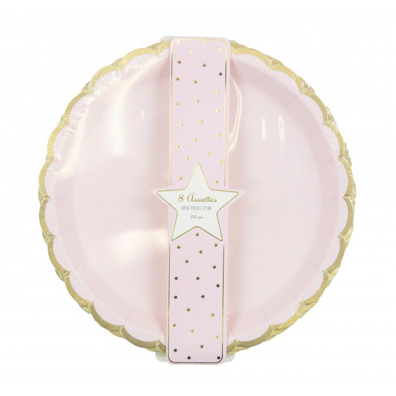 Assiette en Carton Ronde Festonn&eacute;e Rose Pastel