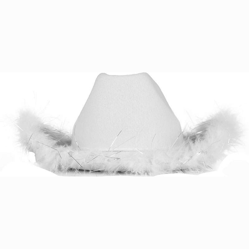 Chapeau Feutre Cow Girl Blanc avec plumes