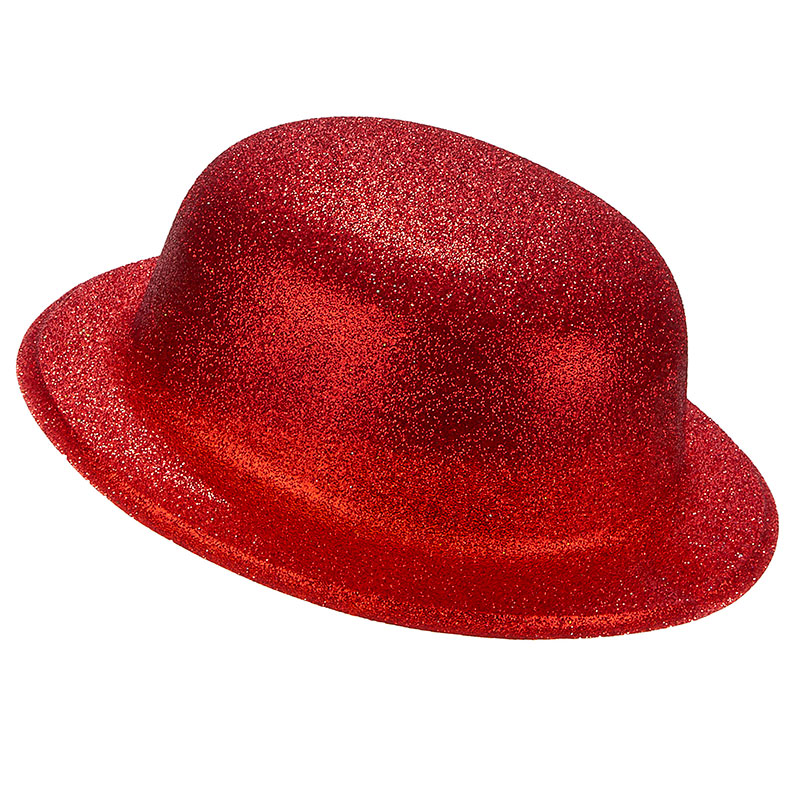 Chapeau melon  plastique paillettes rouge