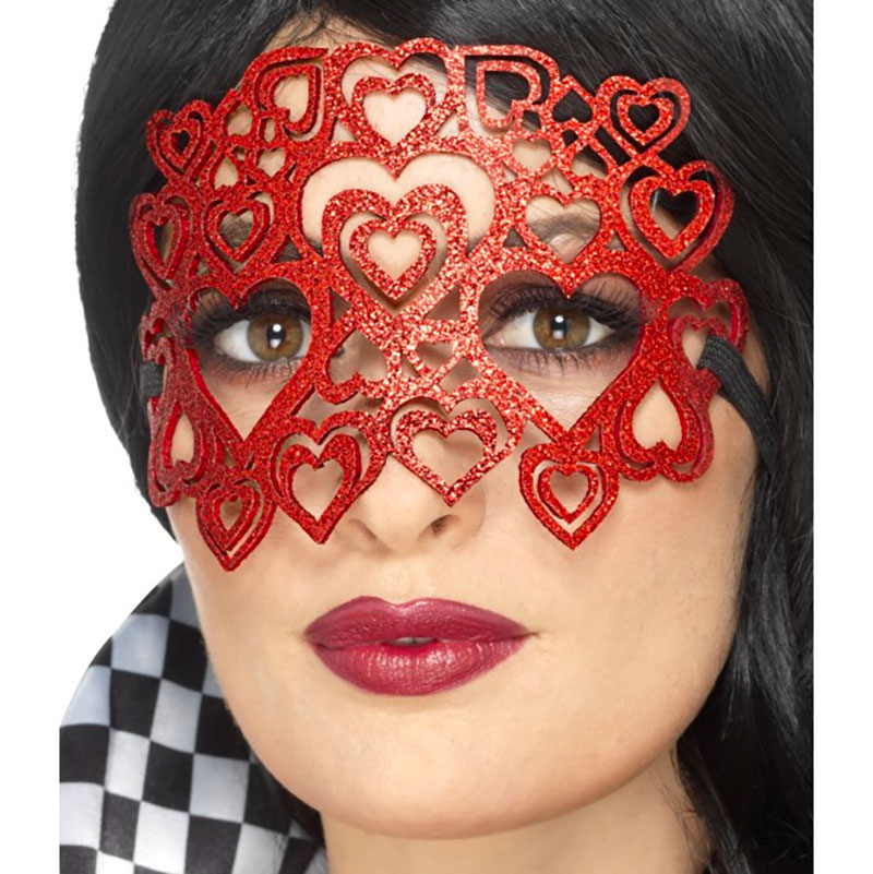 Masque &agrave; paillettes coeurs rouges