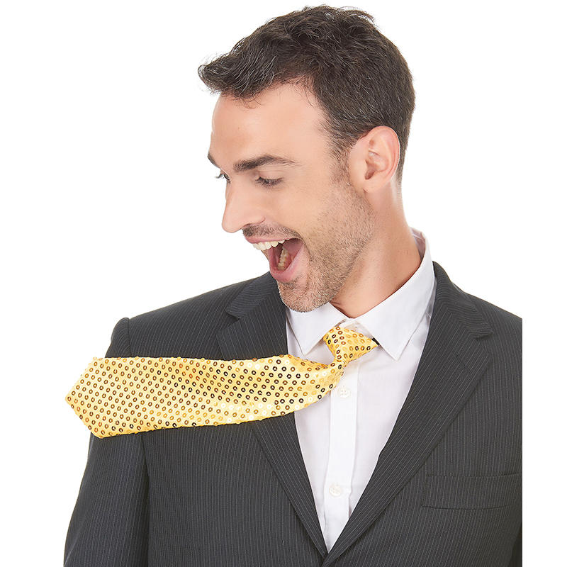 Cravate sequins avec élastique or