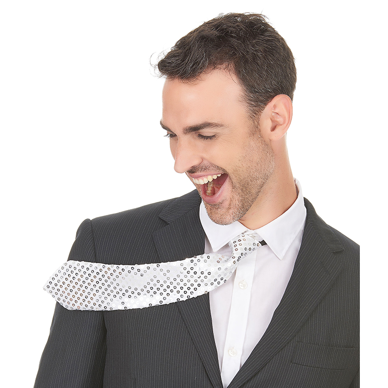 Cravate sequins avec &eacute;lastique argent