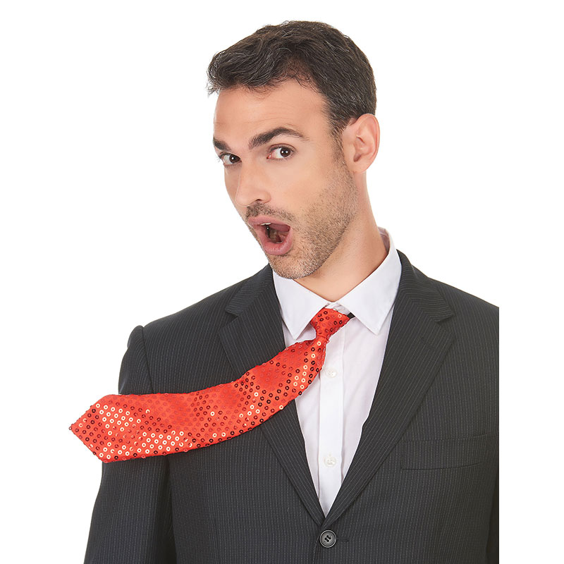 Cravate sequins avec élastique rouge