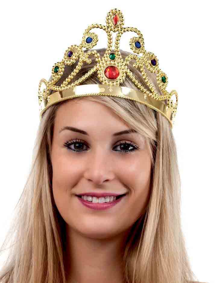 Couronne de reine or et pierres en couleurs