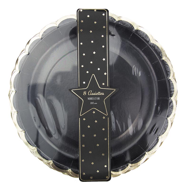 Assiette en Carton Ronde Festonn&eacute;e Noire