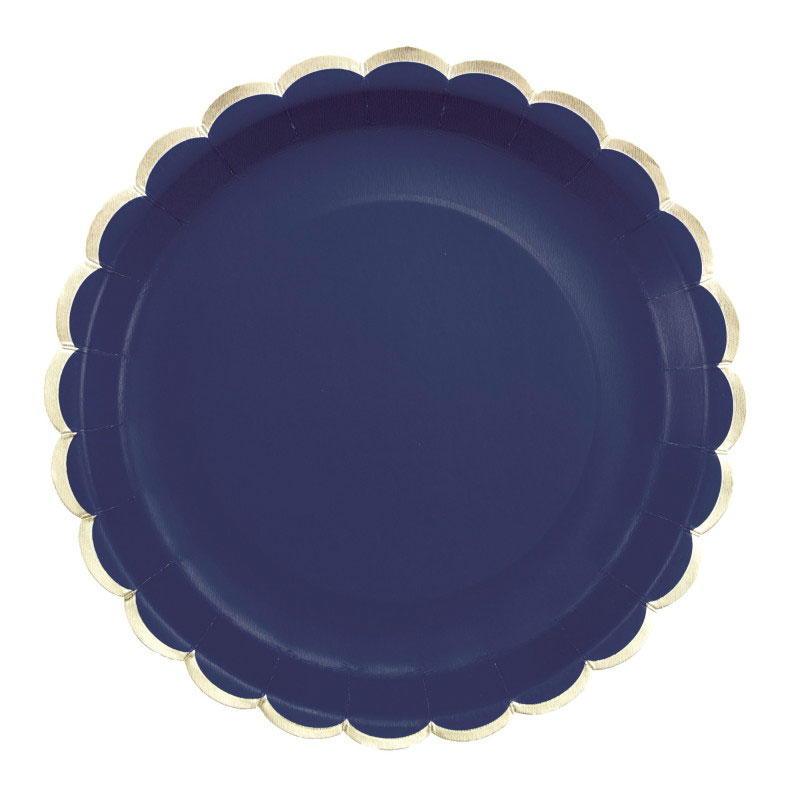 Assiette en Carton Ronde Festonn&eacute;e Bleu Marine