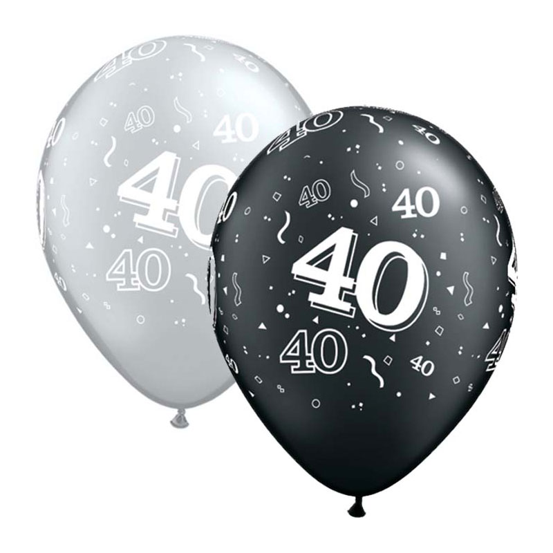 Ballon Qualatex 40 ans Noir et Argent