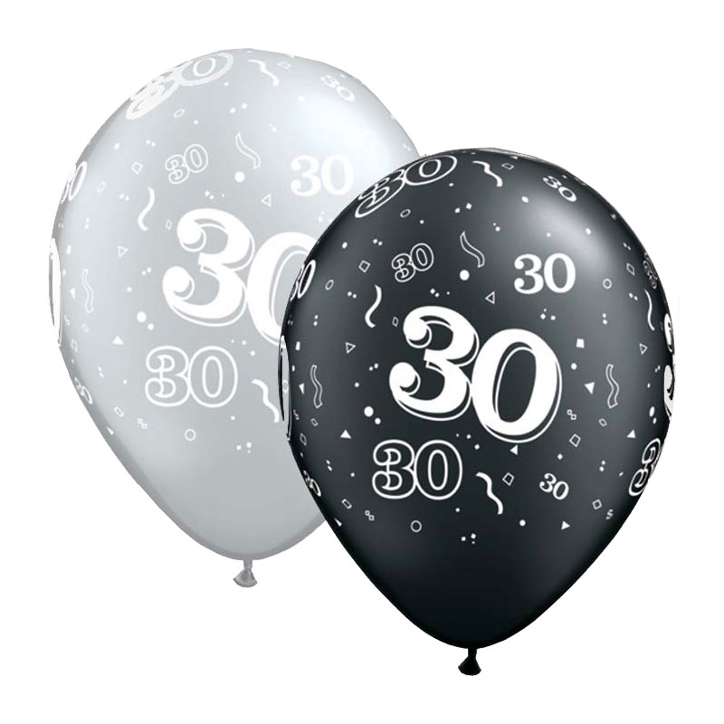 Ballon Qualatex 30 ans Noir et Argent