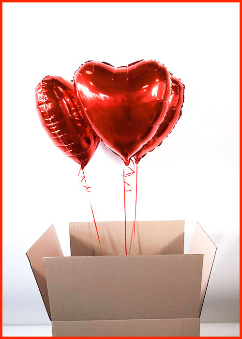 Bouquet 3 Ballons Coeurs Rouges Gonfl&eacute;s