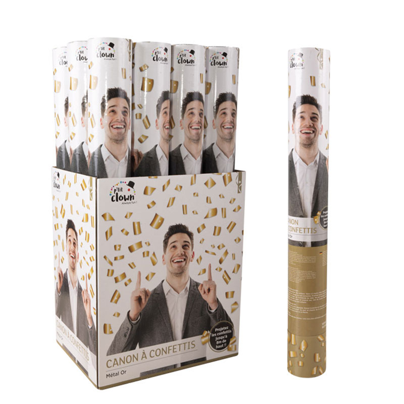Pr&eacute;sentoir 12 canons &agrave; Confettis Argent 40cm
