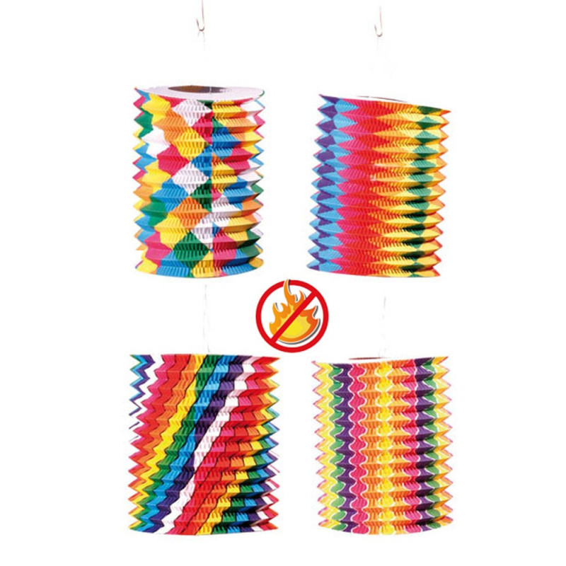 Lampion cylindrique 16cm Bariol&eacute;s ignifug&eacute;s (par 12)