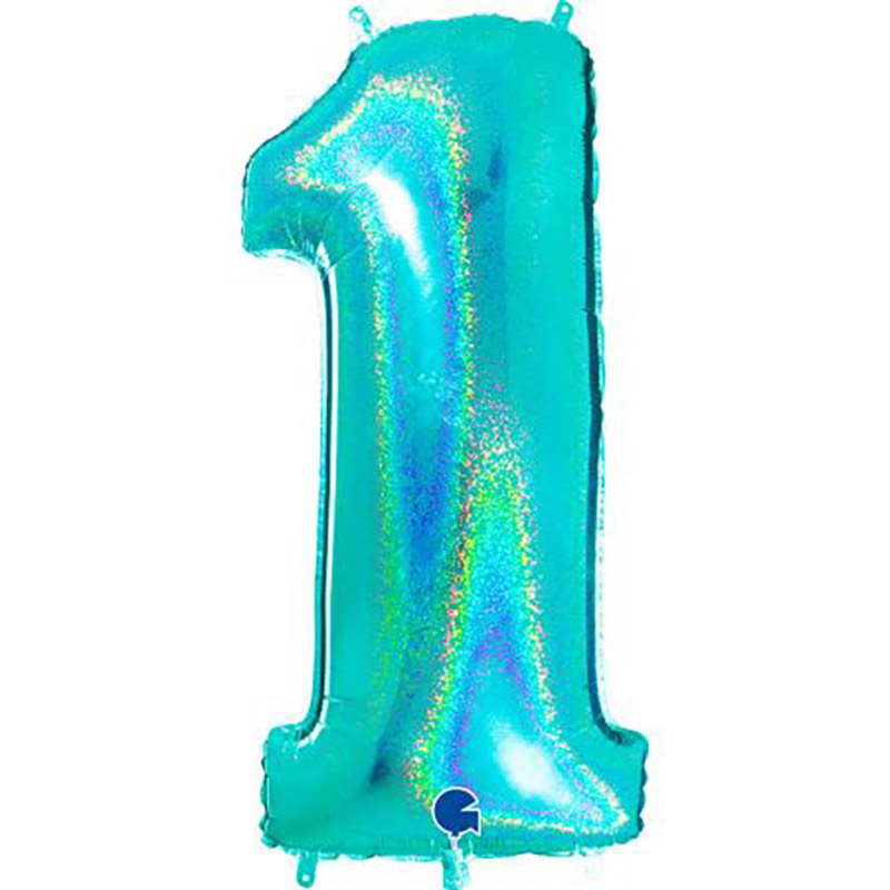 Ballon chiffre 40'' (100cm) Glitter Holo Turquoise