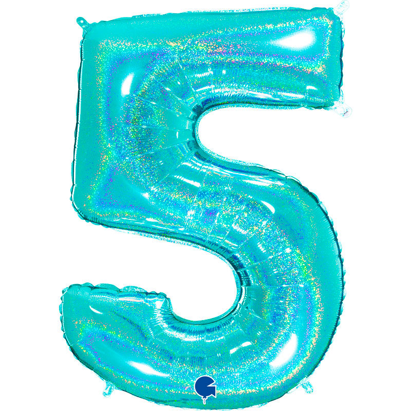 Ballon chiffre 5 Turquoise Holographique