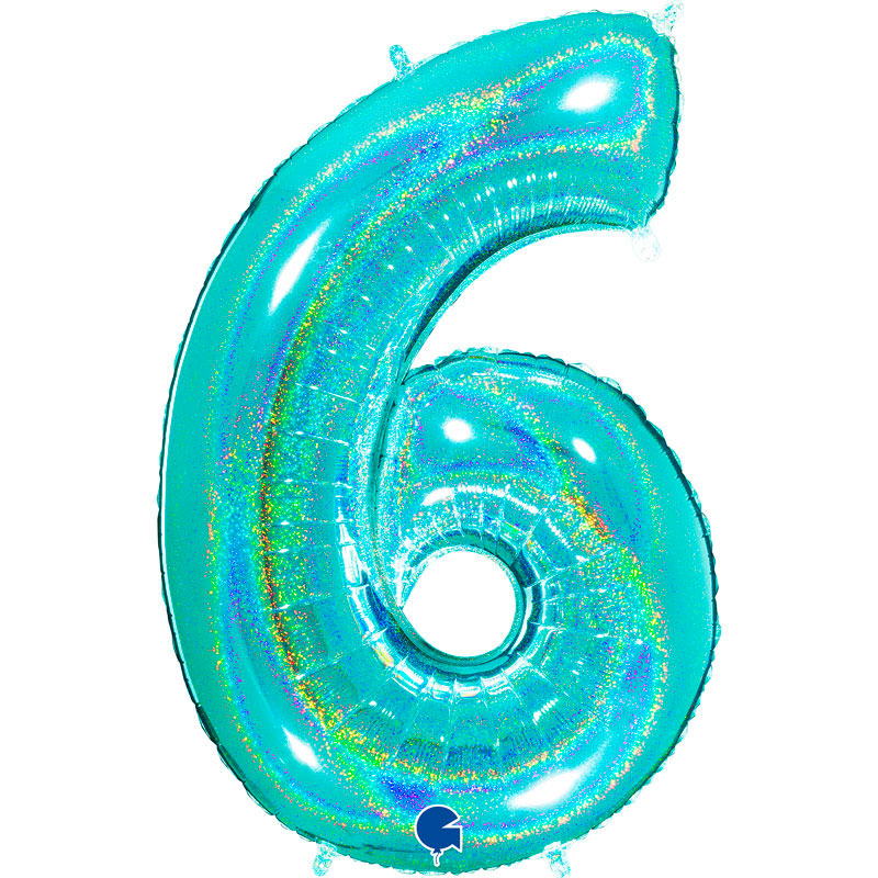 Ballon chiffre 6 Turquoise Holographique