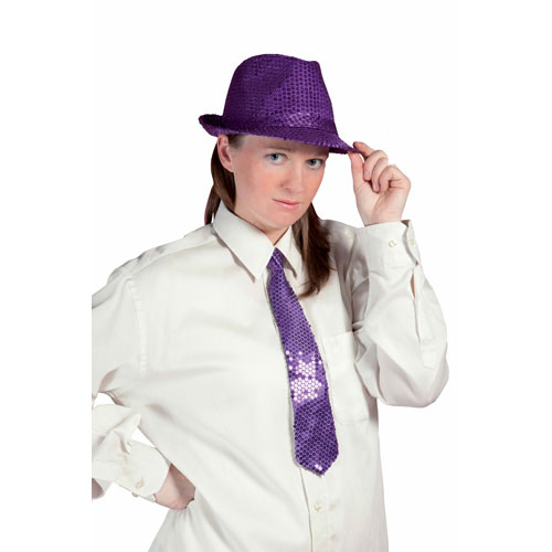 Chapeau tissu sequins borsalino violet