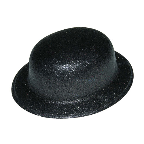 Chapeau Plastique melon avec bords arrondis paillettes noir
