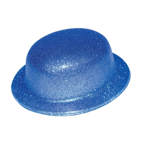 Chapeau melon plastique paillettes bleu