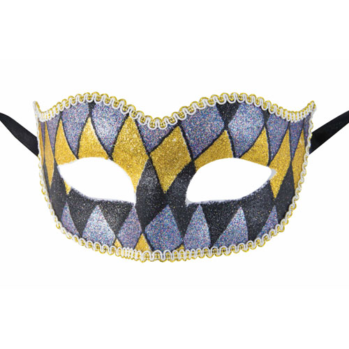 Loup V&eacute;nitien plastique Arlequin gris noir et or