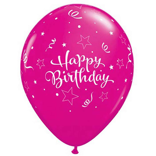 Ballon Happy Birthday étoile qualatex rose et fuschia