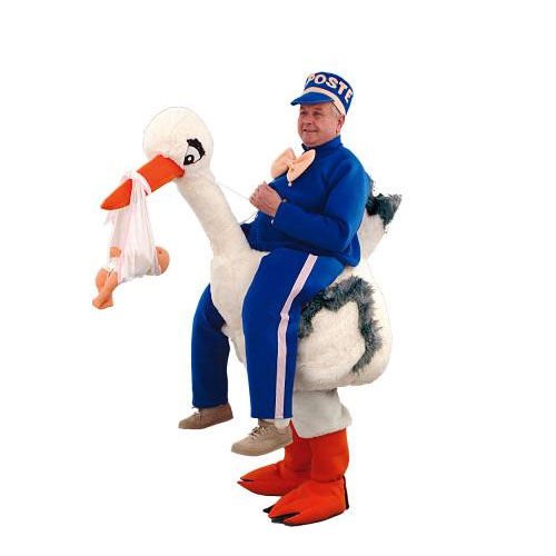 D&eacute;guisement mascotte cigogne avec b&eacute;b&eacute;