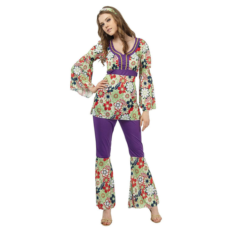 D&eacute;guisement hippie femme violet &agrave; fleurs