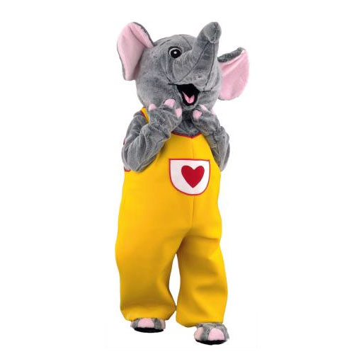D&eacute;guisement mascotte &eacute;l&eacute;phant salopette jaune
