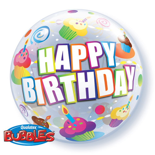 Ballon Bubble Happy Birthday cupcakes