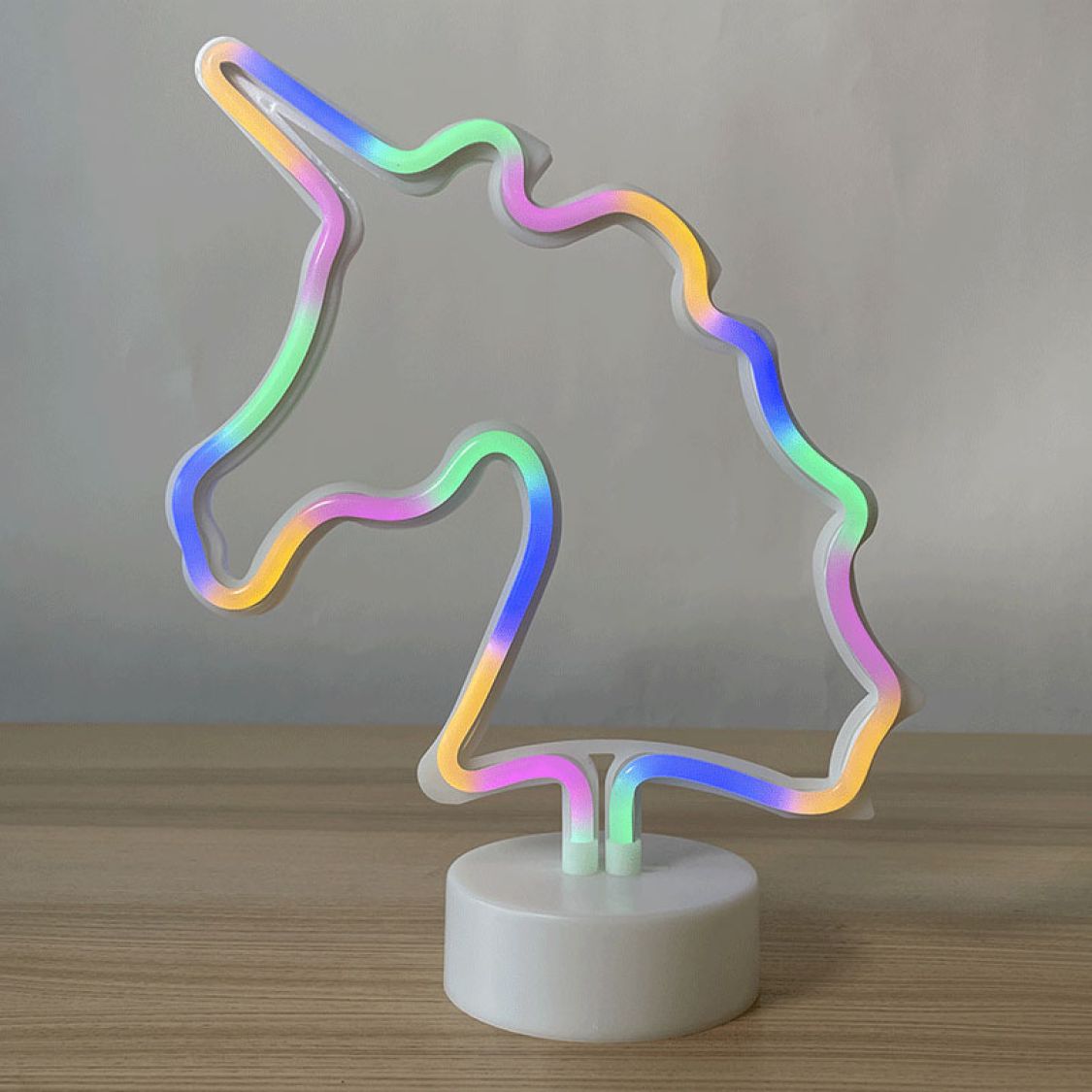 Kak - Lampe Néon Magique à LED En Forme De Licorne, Veilleuse, Colorée, Motif Licorne, Avec Base Et Décor Mural De Table