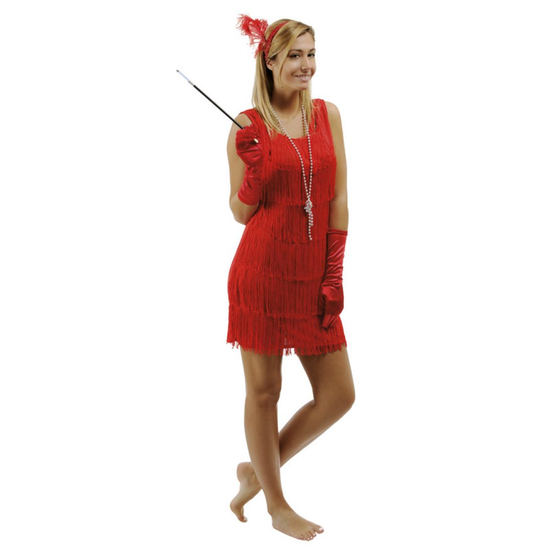 robe charleston rouge franges